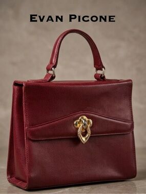 Evan Picone | Vintage Gem | Structured Top-Handle Satchel | Deep Red/Gold | GVC